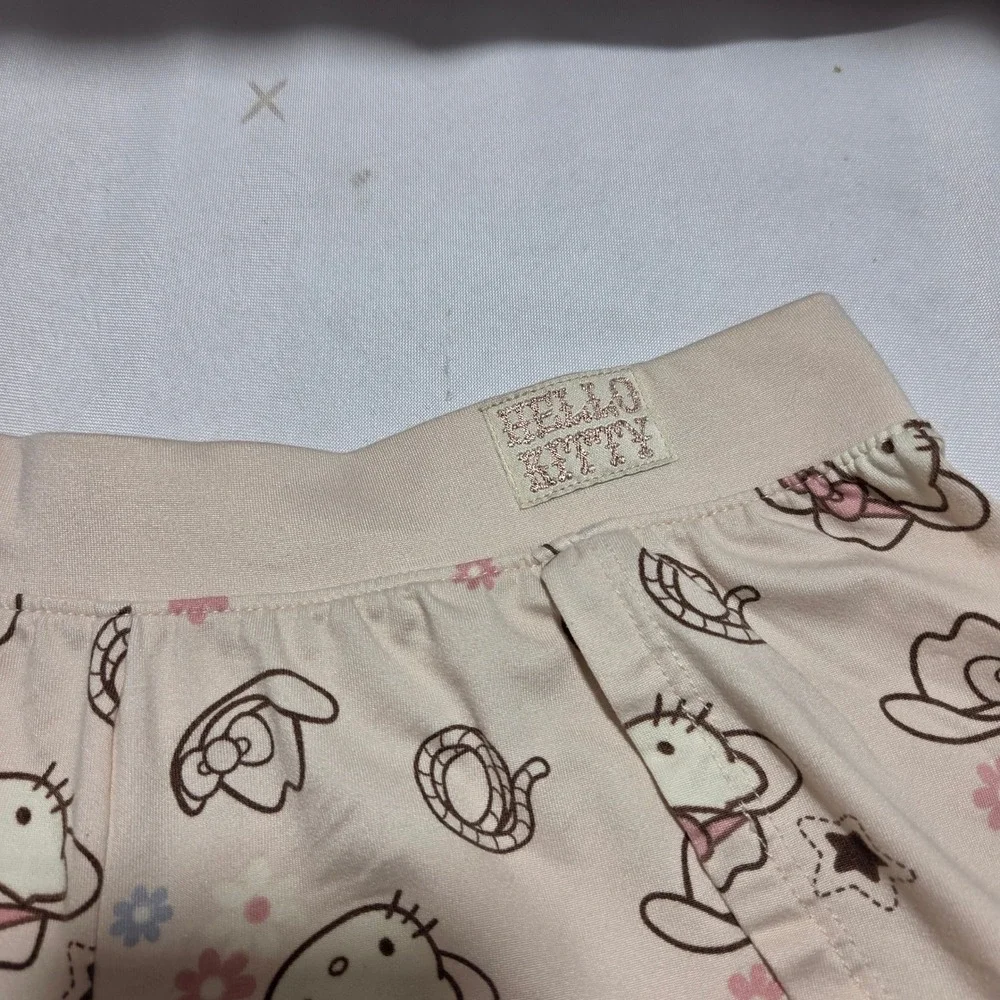 Hello Kitty Sanrio Cowgirl Pajama Shorts Peach Y2K Western Print Sleepwear XCH